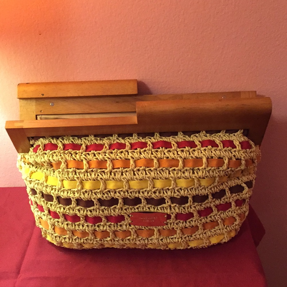 Nine West multi color wheat straw clutch bag